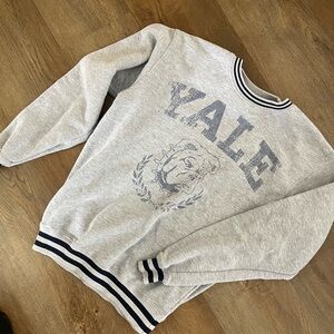 Grey Crewneck Sweatshirt with Striped Trim